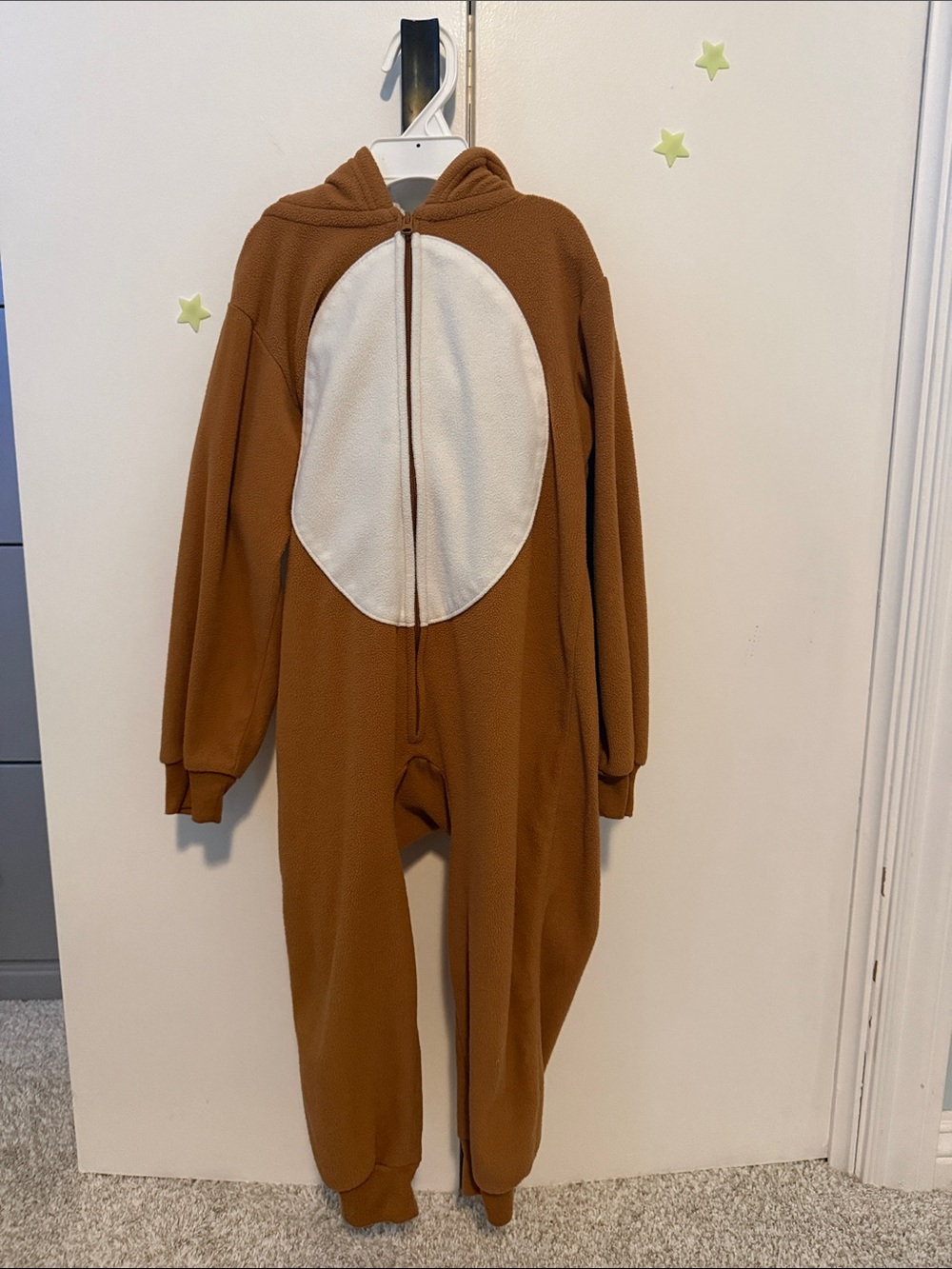 Kids Brown Hooded Reindeer Costume with ears, antlers and red nose on hood